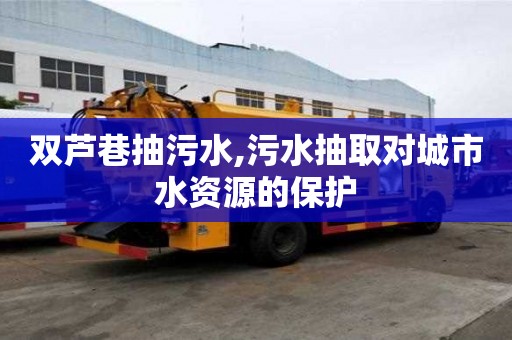 雙蘆巷抽污水,污水抽取對城市水資源的保護